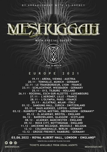 MESHUGGAH Announces Fall 2021 European Tour